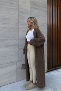 DALIA - Long Fluffy Cardigan - Taupe
