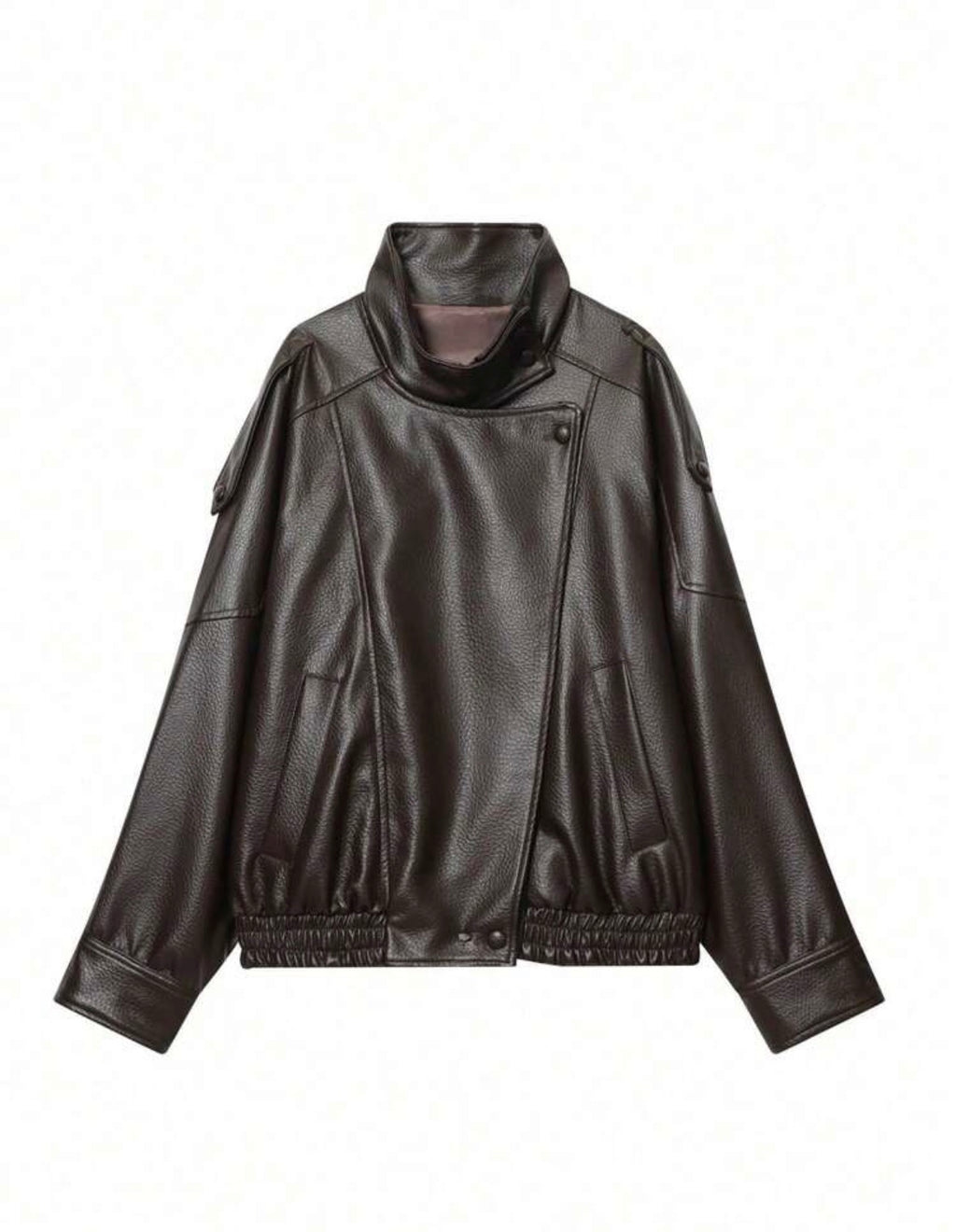 DALIA – Oversized PU Leather Jacket - Brown