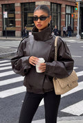 DALIA – Oversized PU Leather Jacket - Brown