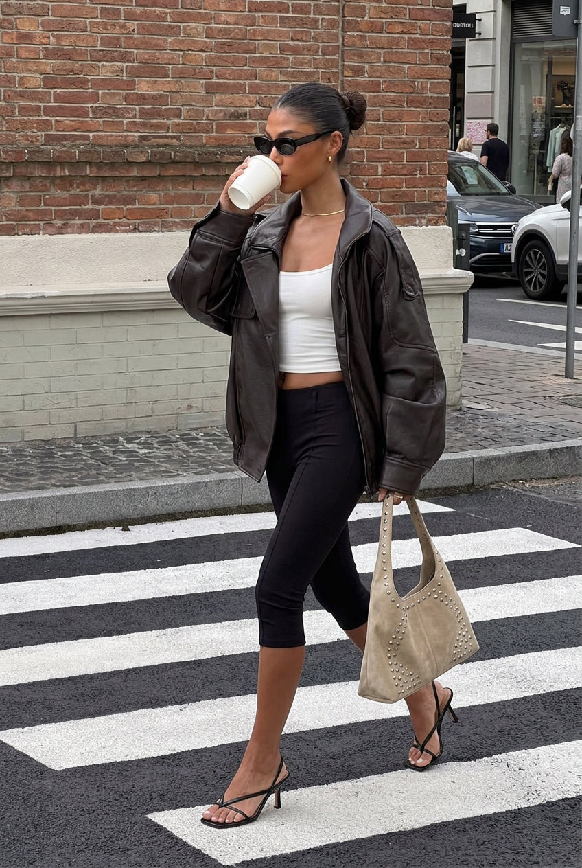 DALIA – Oversized PU Leather Jacket - Brown