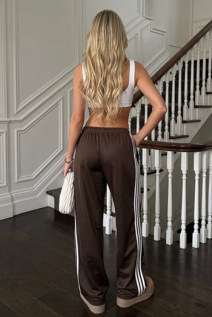 DALIA -  Striped Wide-Leg Sweatpants - Brown