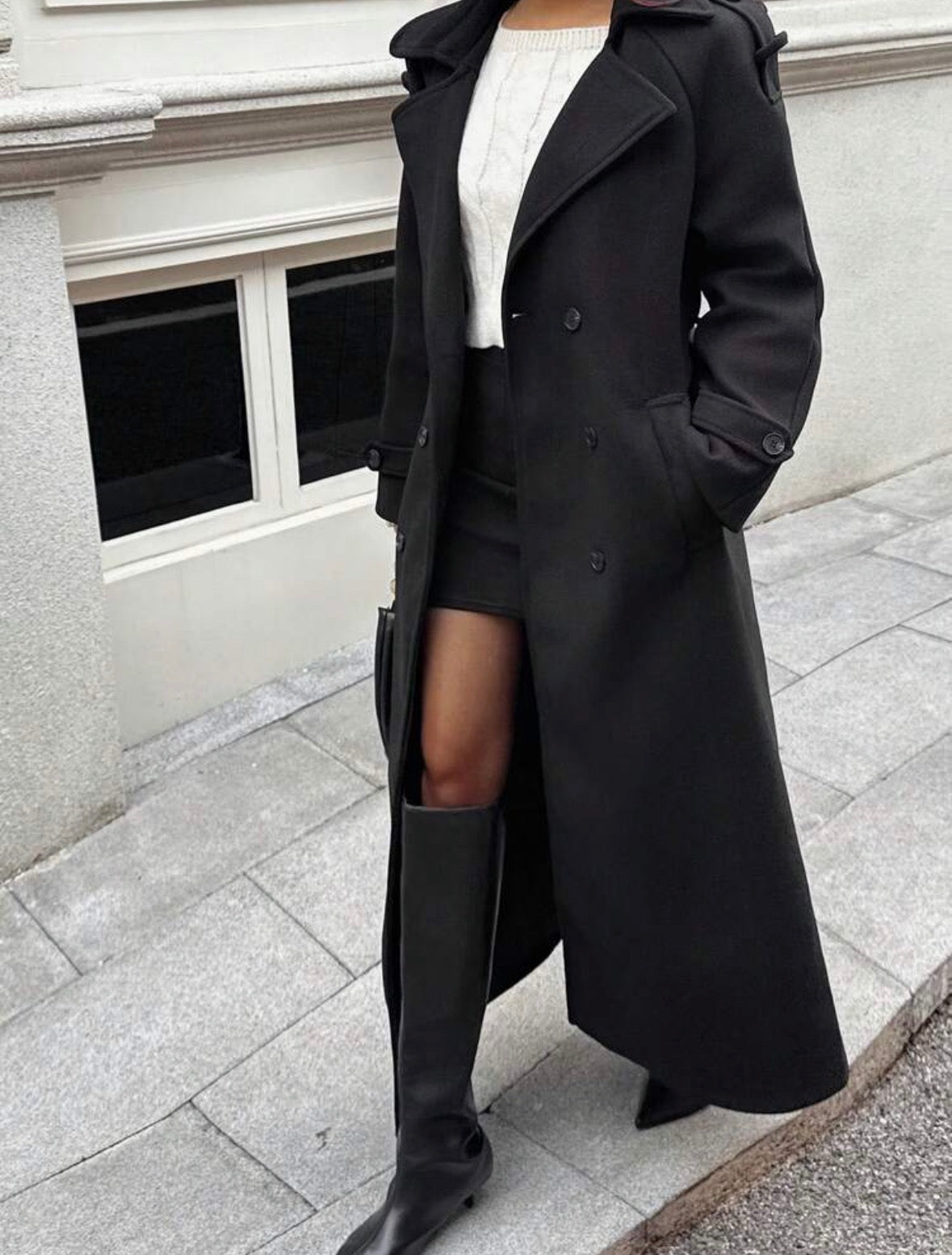 DALIA – Classic Belted Long Coat – Black