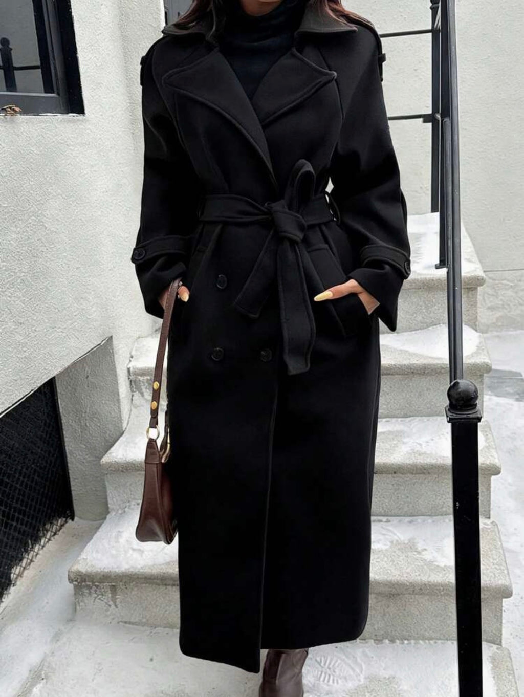 DALIA – Classic Belted Long Coat – Black