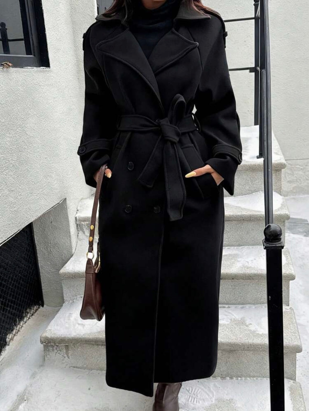 DALIA – Classic Belted Long Coat – Black