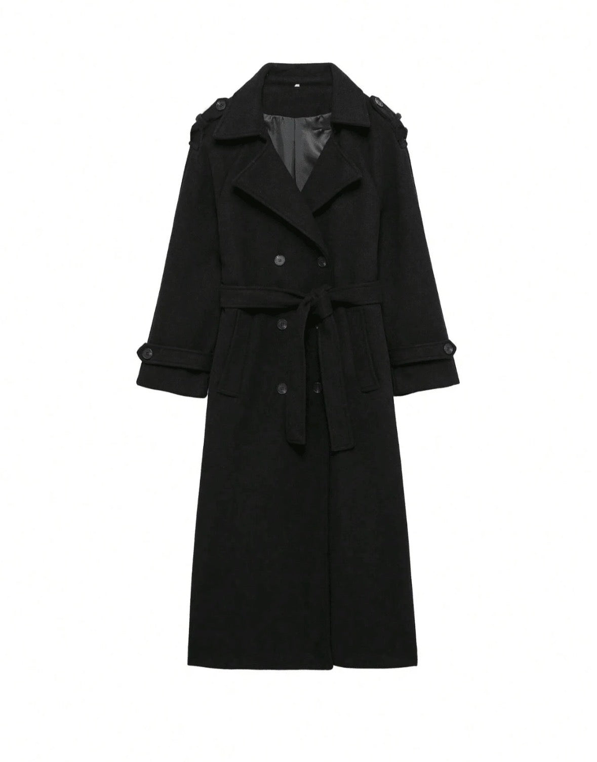 DALIA – Classic Belted Long Coat – Black