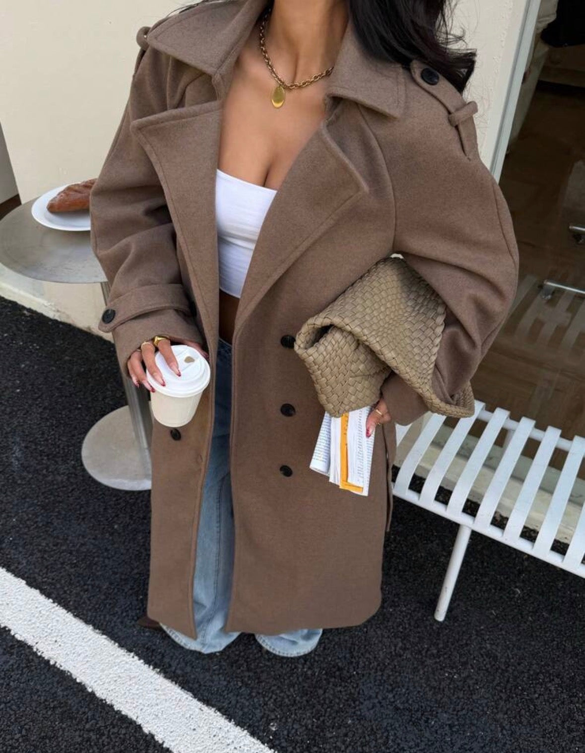 DALIA – Classic Belted Long Coat – Brown