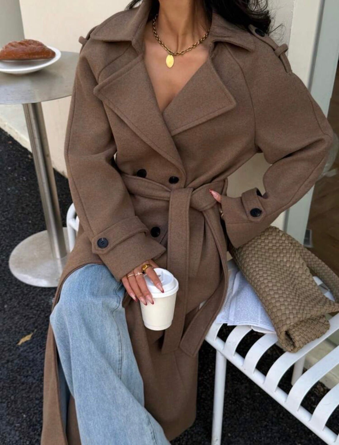DALIA – Classic Belted Long Coat – Brown