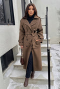 DALIA – Classic Belted Long Coat – Brown