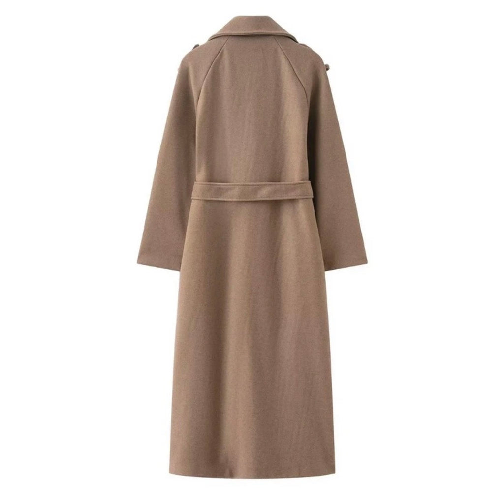DALIA – Classic Belted Long Coat – Brown