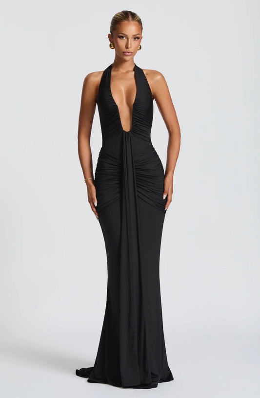 DALIA - Chic Long V-Cut Dress