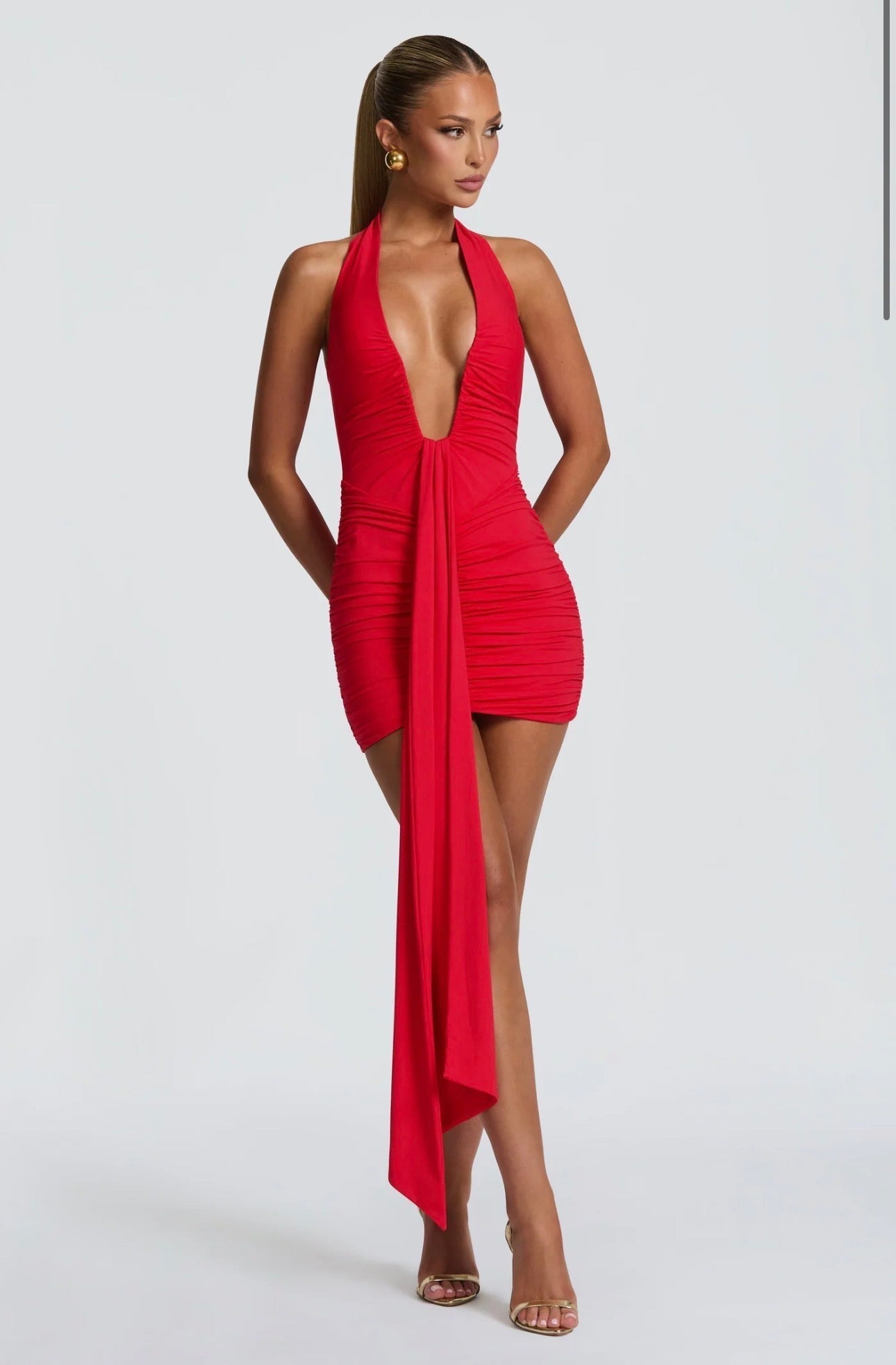 DALIA - V-Cut Mini Dress - Red