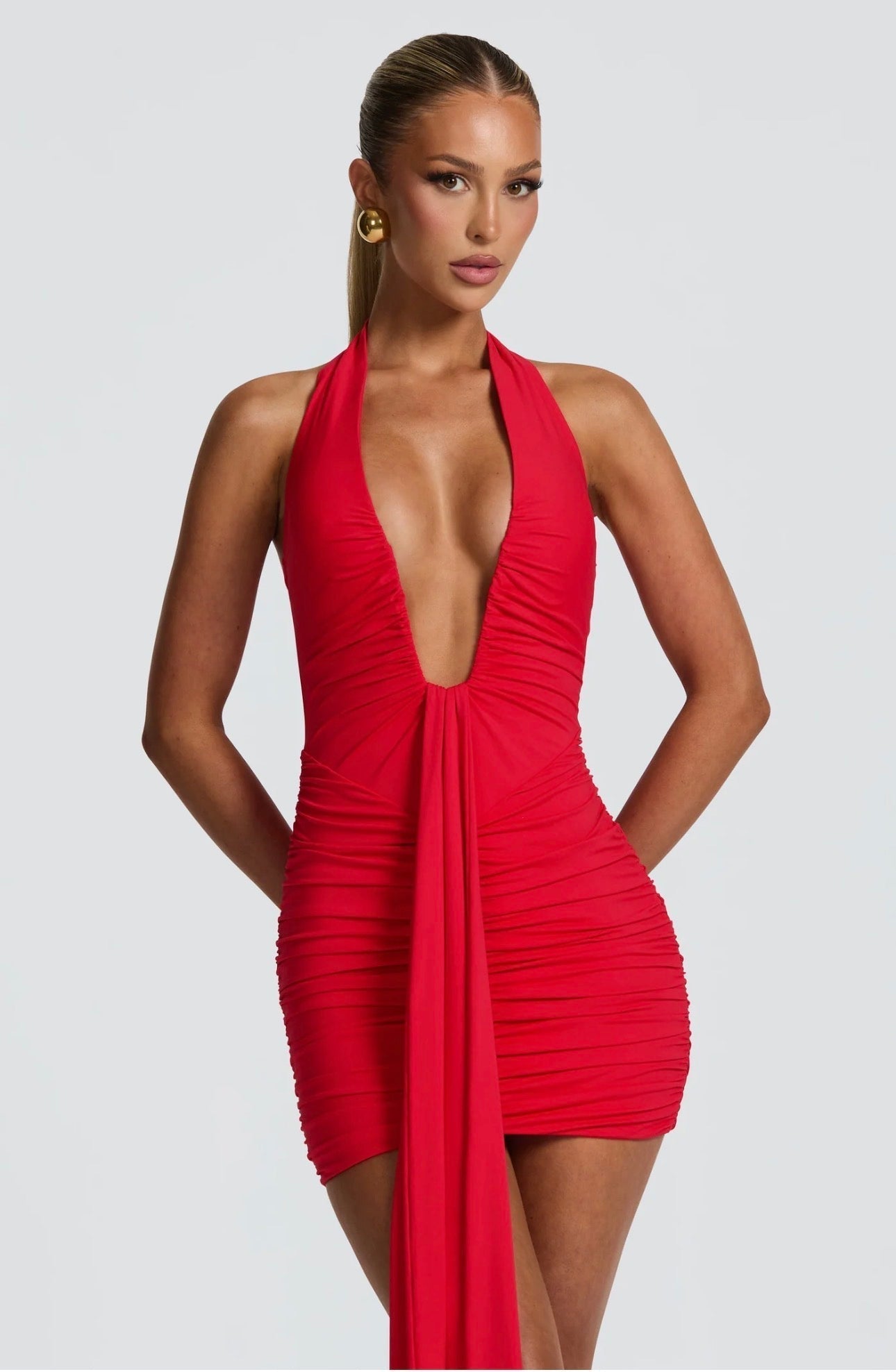 DALIA - V-Cut Mini Dress - Red