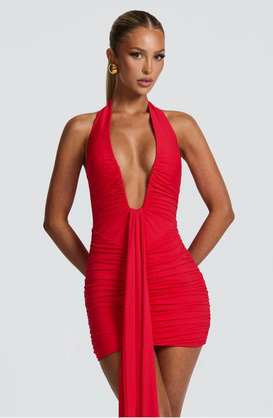 DALIA Red V-Cut Mini Dress