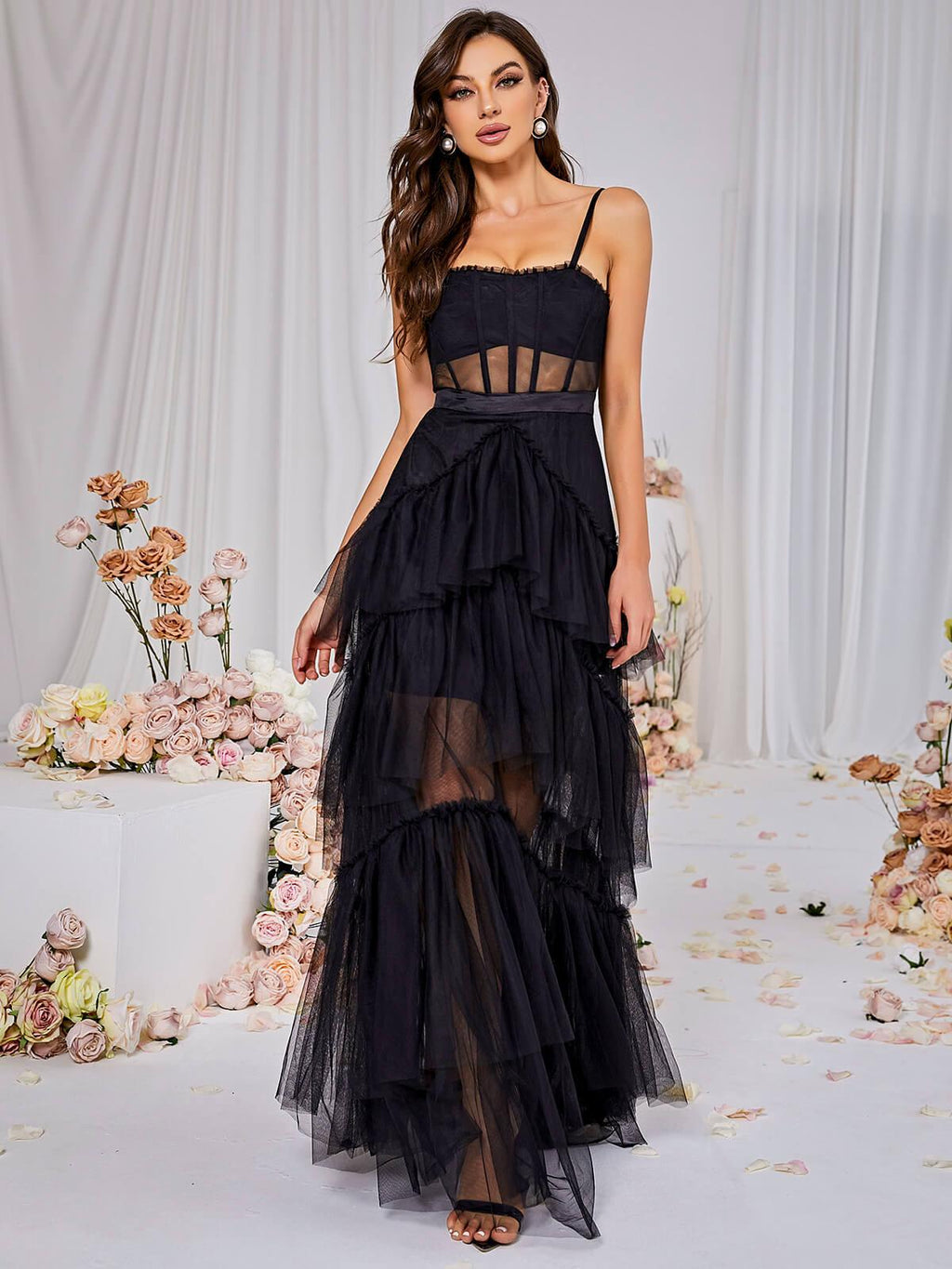 DALIA - Mesh Maxi Dress - Black