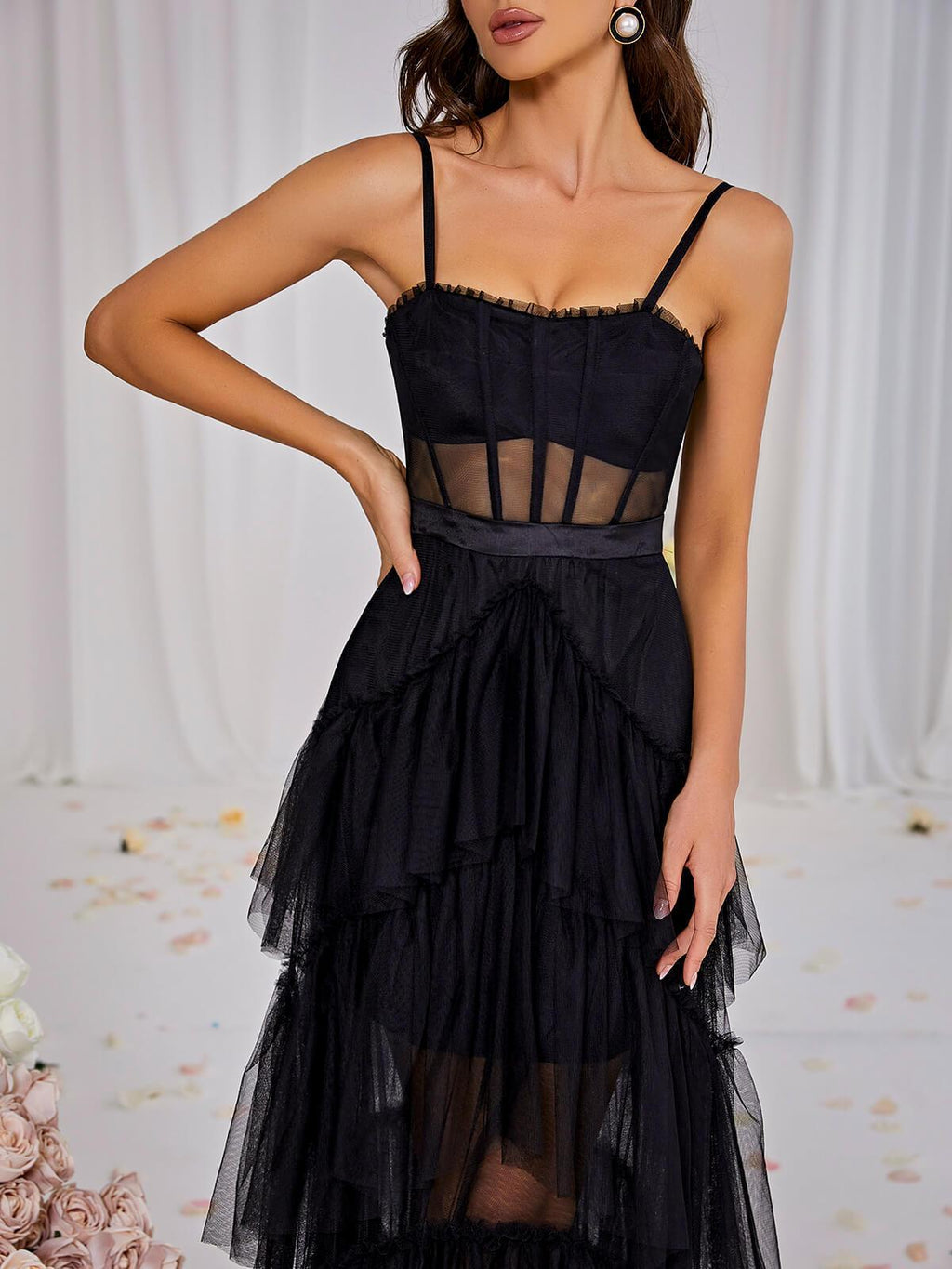 DALIA - Mesh Maxi Dress - Black