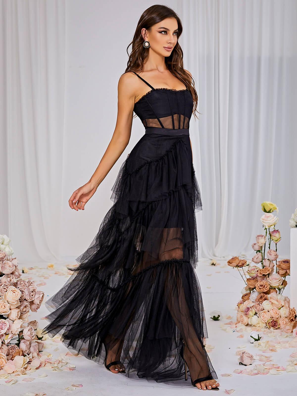 DALIA - Mesh Maxi Dress - Black