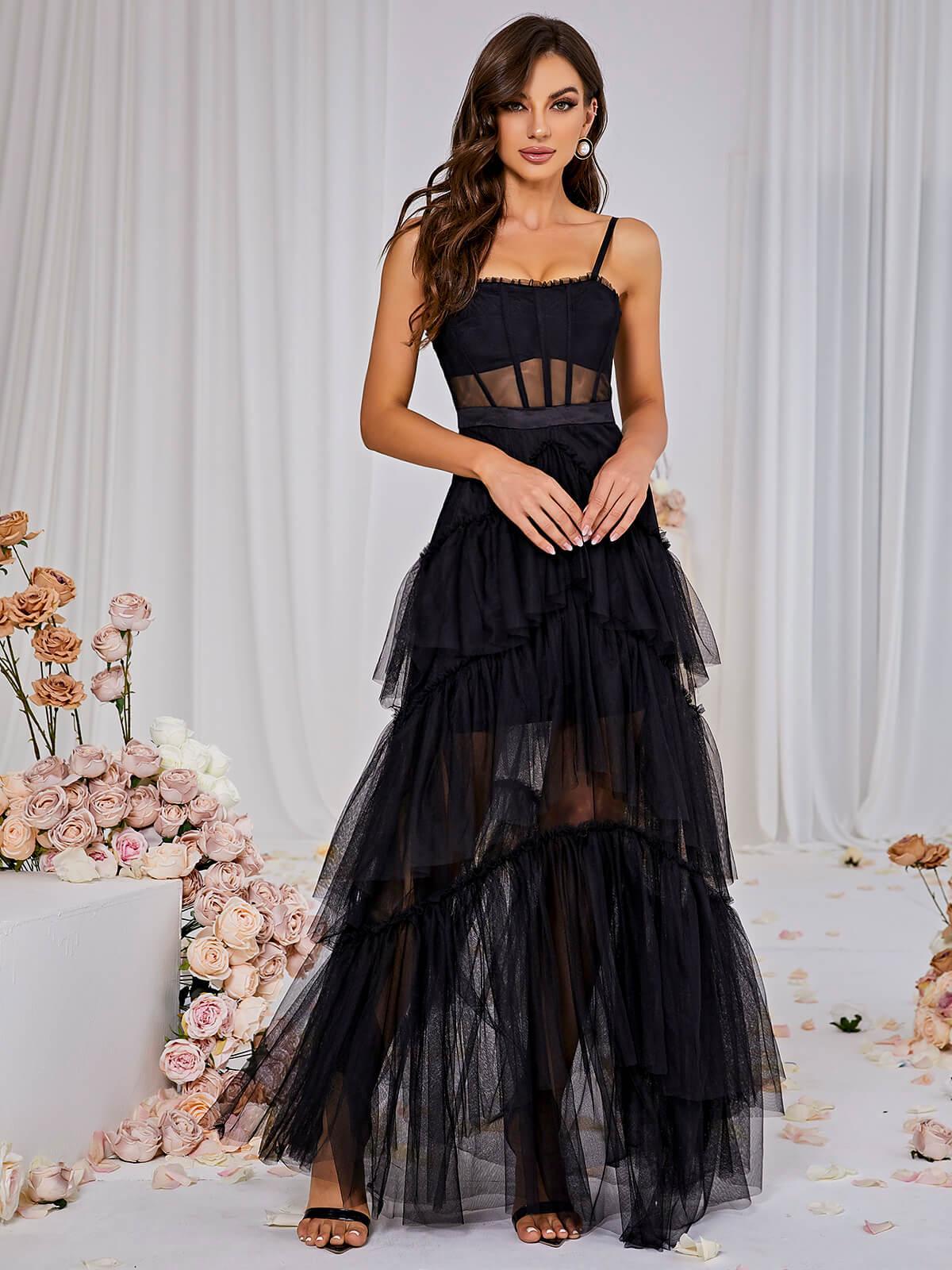 DALIA - Mesh Maxi Dress - Black