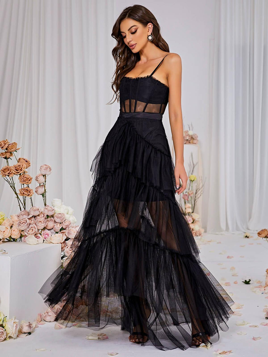 DALIA - Mesh Maxi Dress - Black