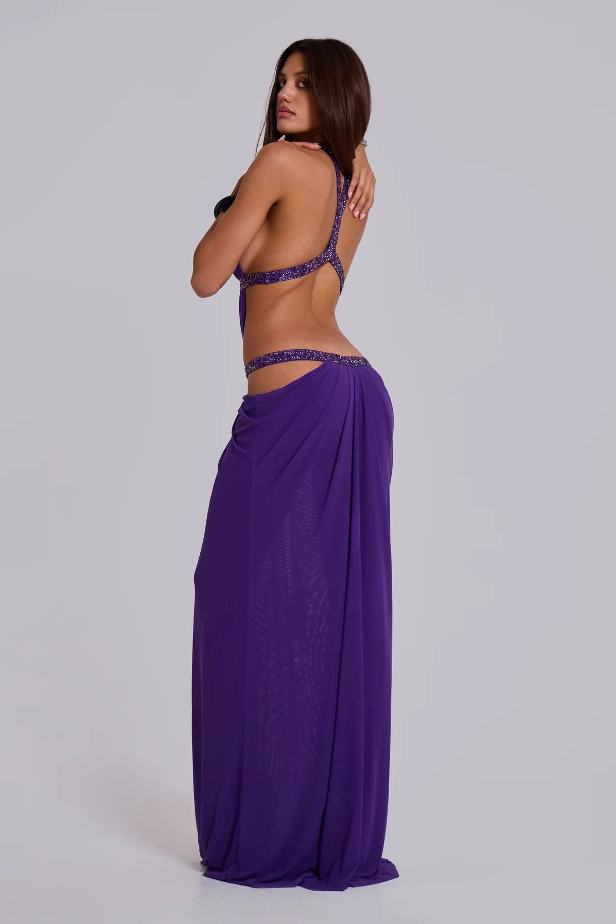 DALIA - Cutout Ruched Backless Dress - Purple