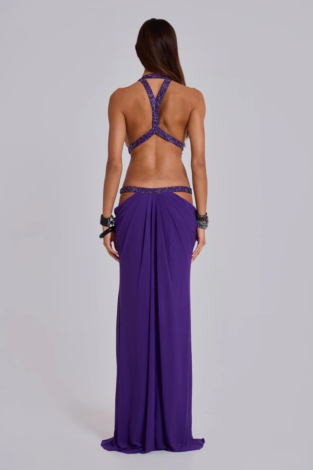 DALIA - Cutout Ruched Backless Dress - Purple