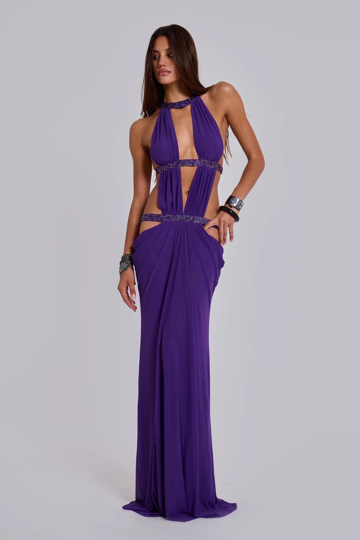 DALIA - Cutout Ruched Backless Dress - Purple