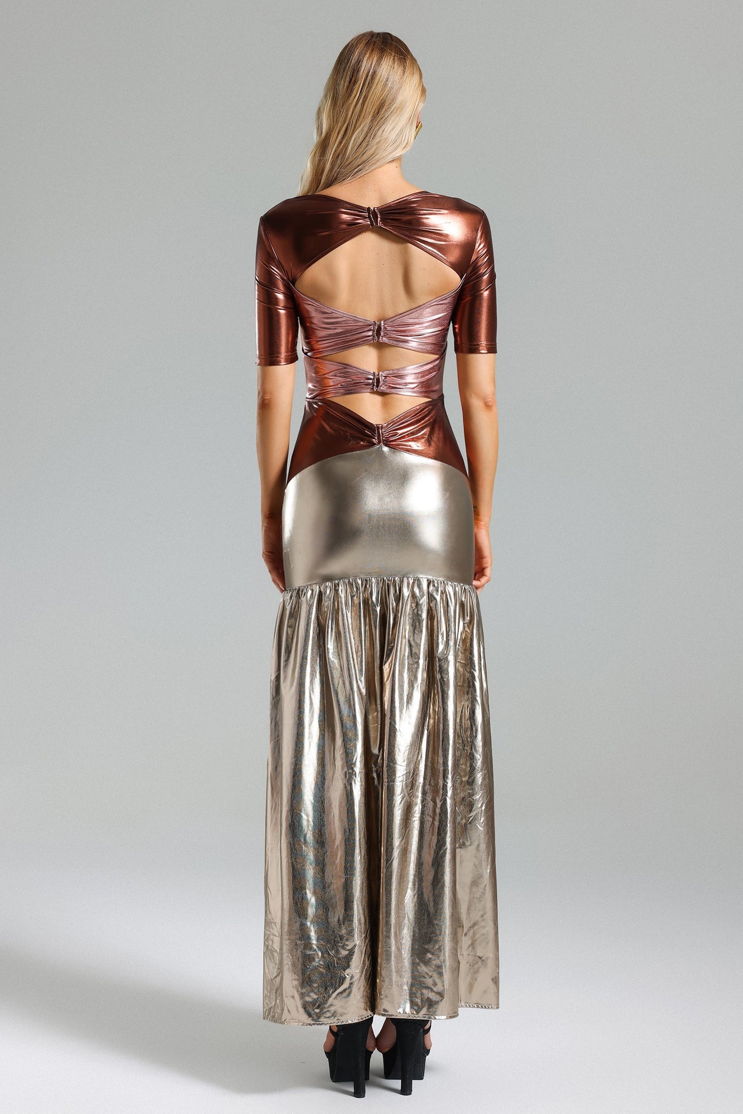 DALIA - Metallic Cut Out Maxi Dress