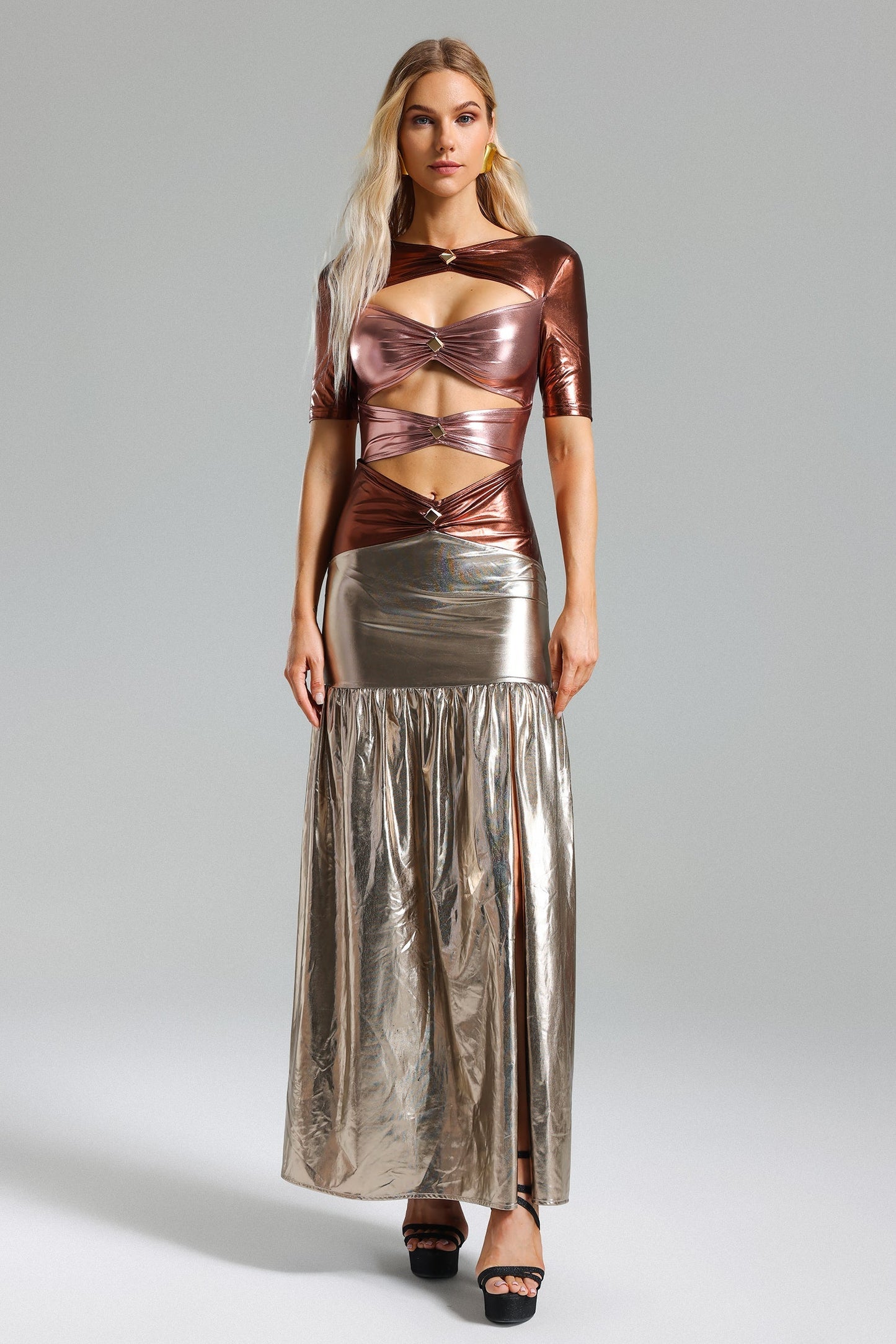 DALIA - Metallic Cut Out Maxi Dress