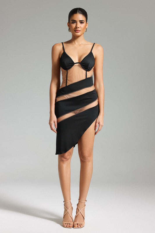 DALIA - Halter Patchwork Mesh Dress