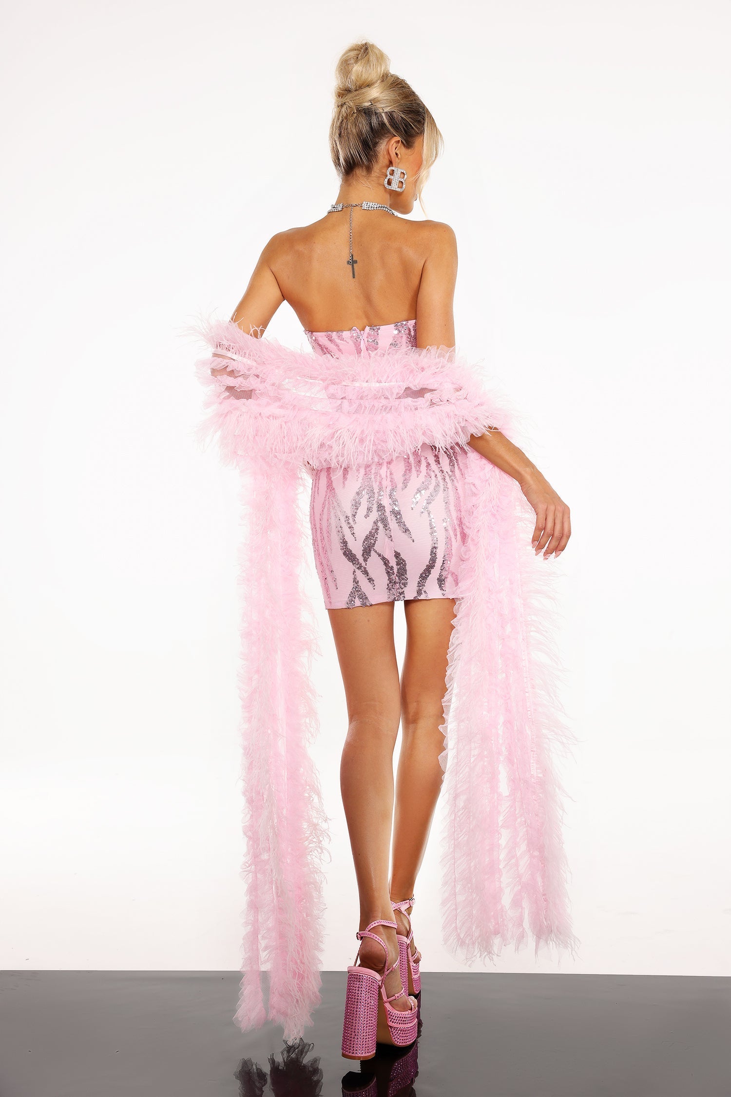 DALIA - Louise Diamante Strapless Mini Dress - Pink