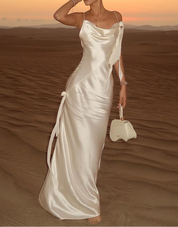 DALIA - Grace Satin Halter Maxi Dress