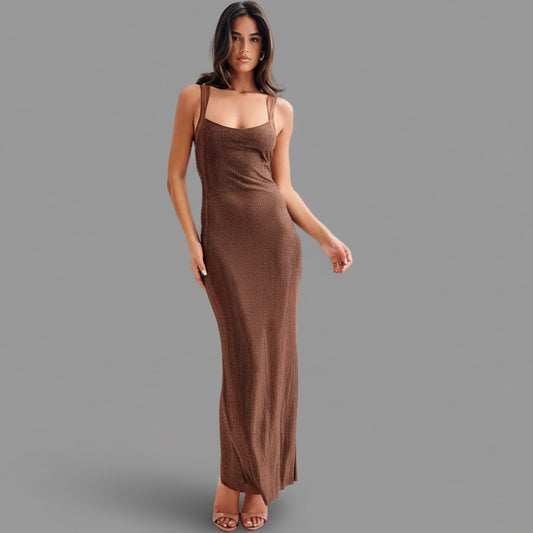DALIA - Charm Long Brown Maxi Dress
