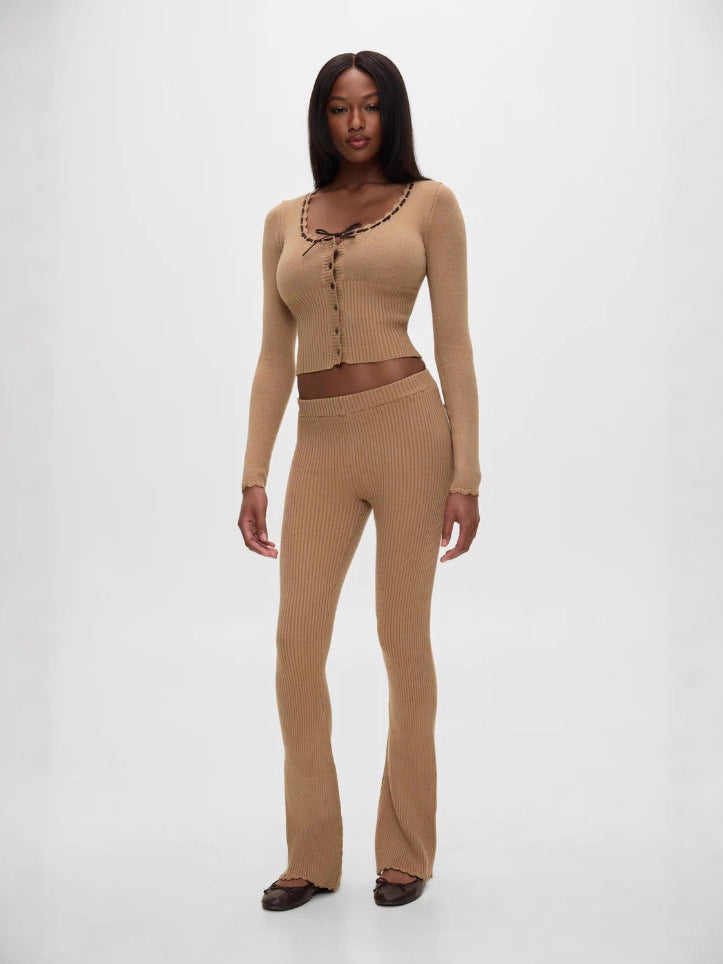 Elegant Daily Khaki Knit Set