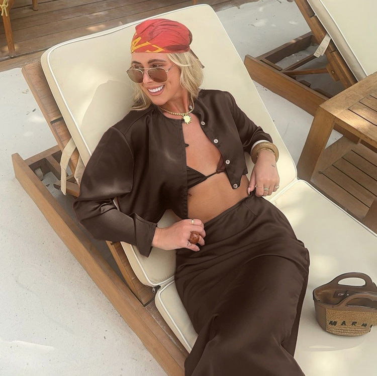 Luxurious Vacation Brown Silk Set