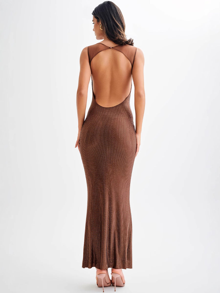 DALIA - Czarująca długa brązowa sukienka maxi