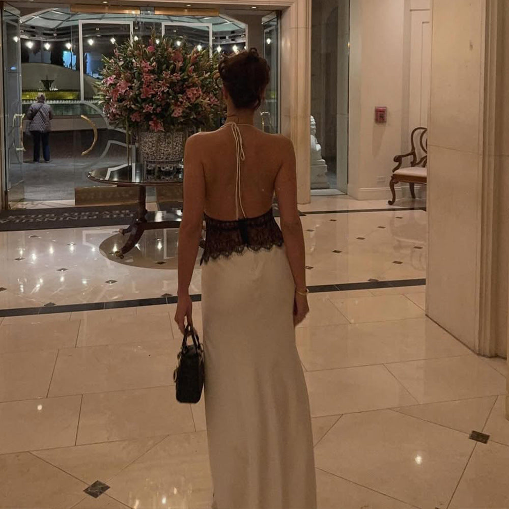 DALIA - Dinner Elegant Lace - Paneled Halter Maxi Dress