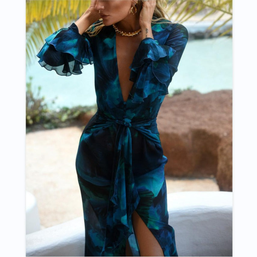 DALIA - Tie-Dye Bell Sleeve Maxi Dress