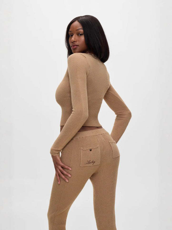 Elegant Daily Khaki Knit Set