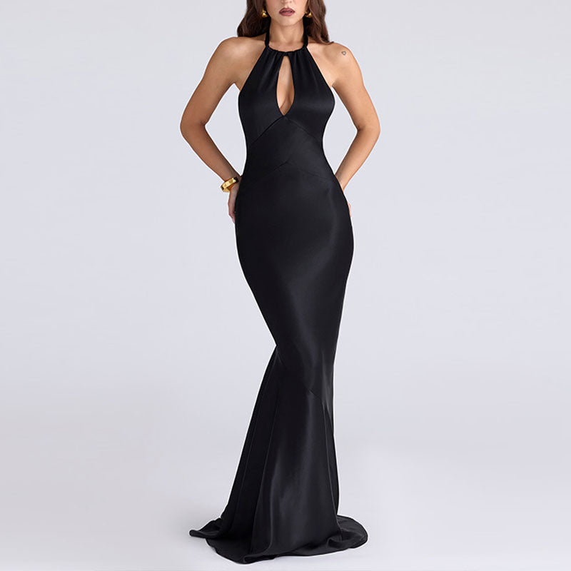 DALIA - Black Satin Maxi Dress
