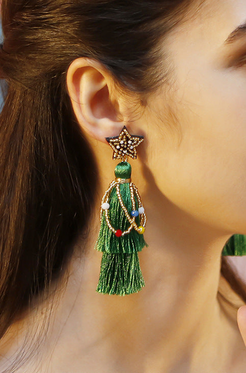 DALIA - Green Star Tassel Earrings