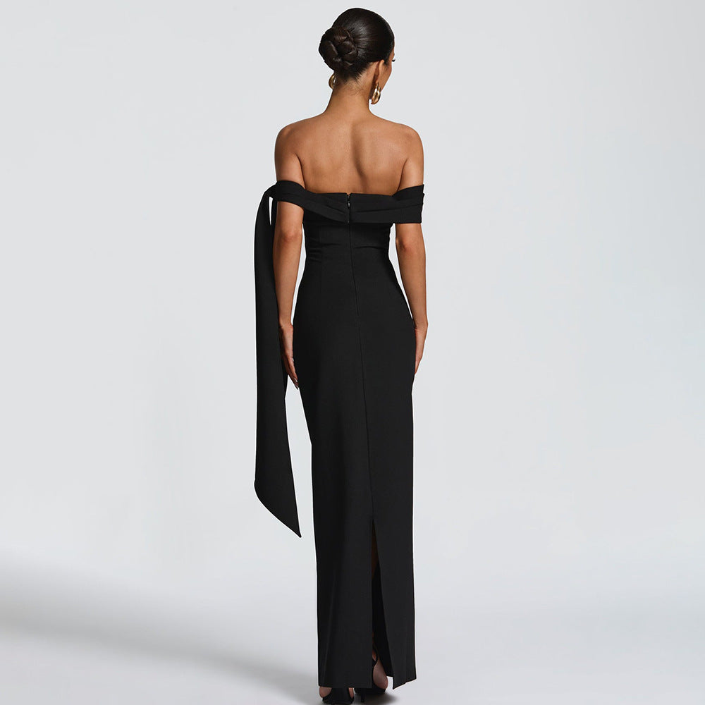 DALIA - Classic Mansion Romantic Off Shoulder Ribbon Maxi Dress