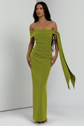 DALIA - Classic Mansion Romantic Off Shoulder Ribbon Maxi Dress - Green