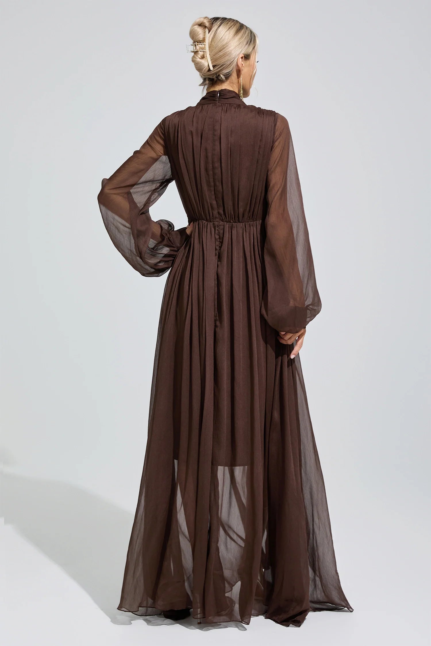 DALIA - Lantern Sleeve Maxi Dress - Brown