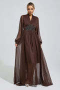 DALIA - Lantern Sleeve Maxi Dress - Brown