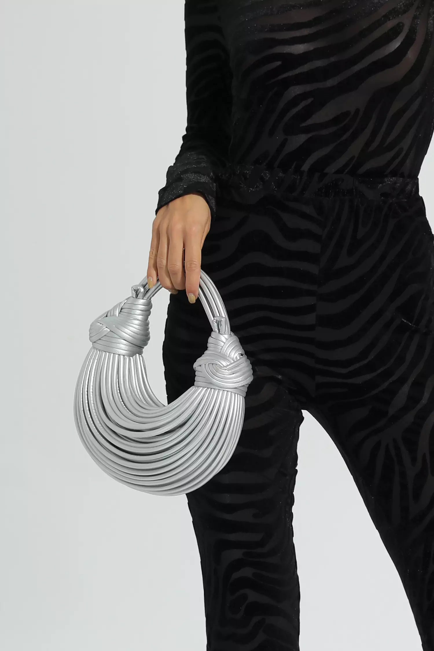 DALIA - Silver PU Knotted Bag