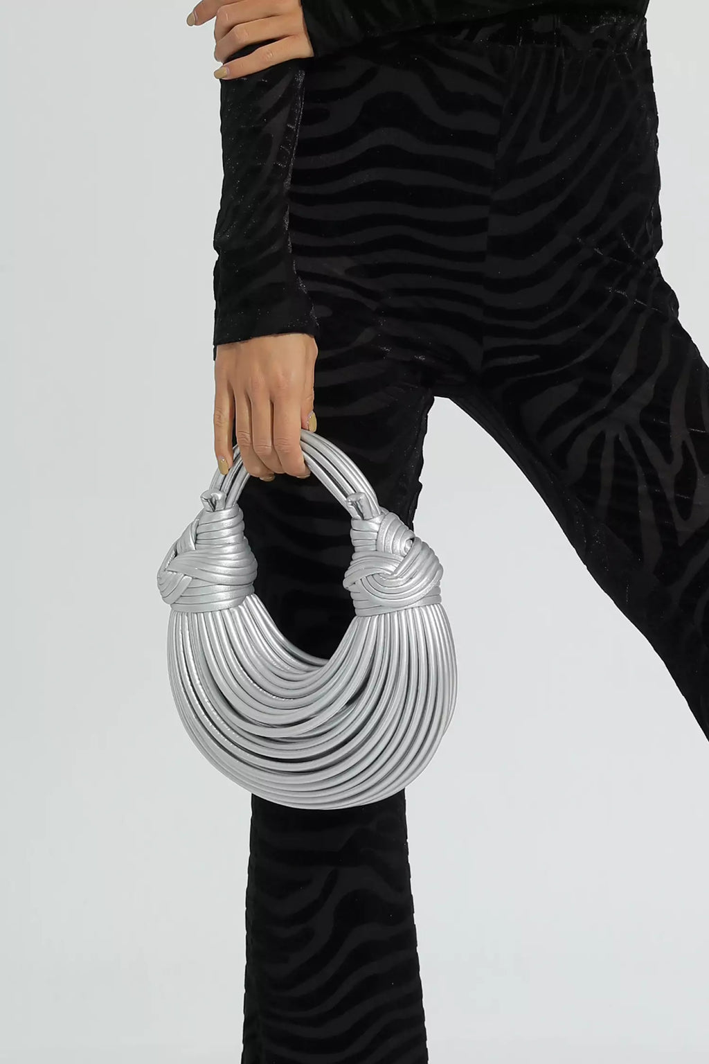 DALIA - Silver PU Knotted Bag