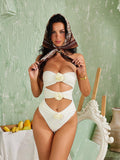 DALIA - Strapless Flower One Piece Swimsuit - White