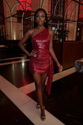 DALIA - Sequin Sleeveless Mini Dress - Cherry