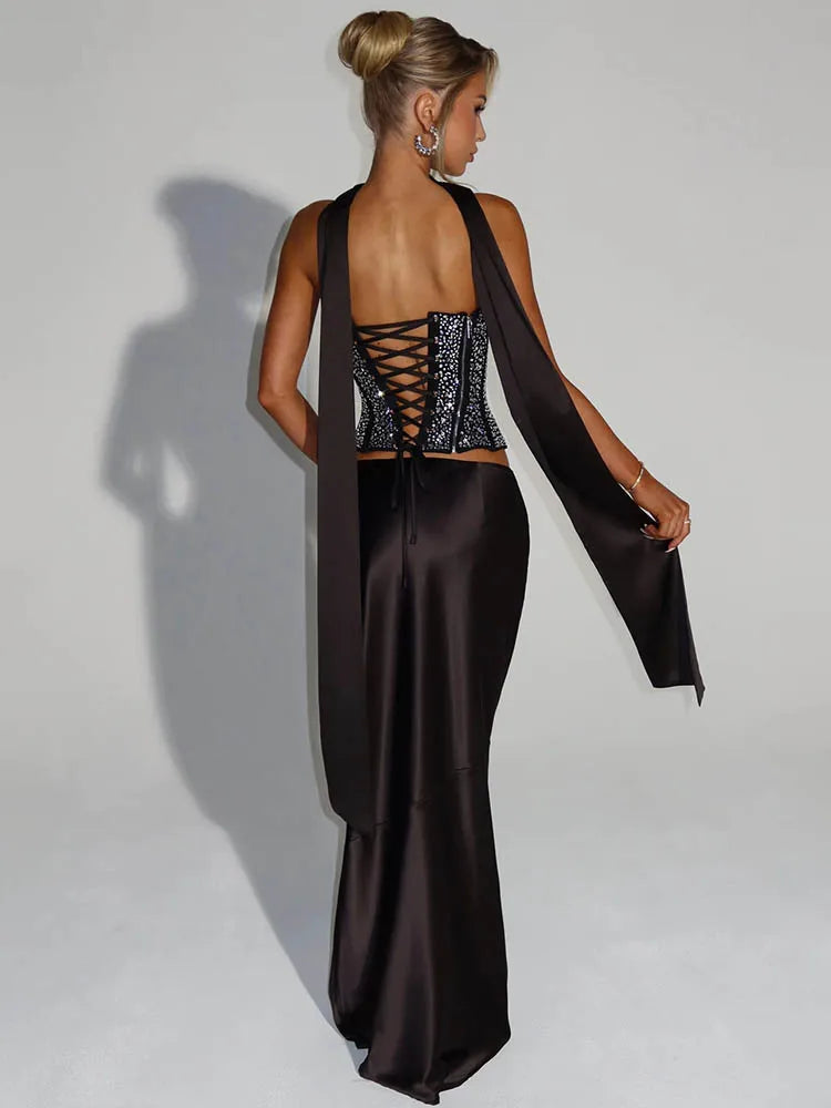 DALIA - Sparkle Corset Satin Set