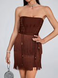DALIA - Brown Tassel Bandage Dress