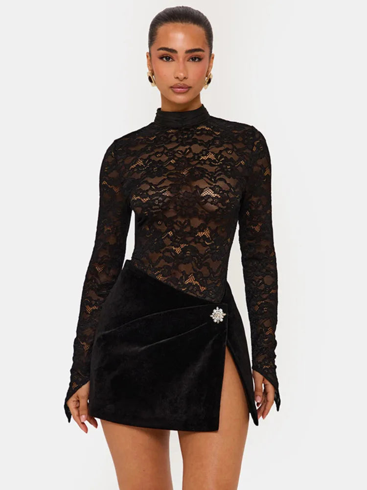 DALIA - Romantic Lace Two Piece Set - Black